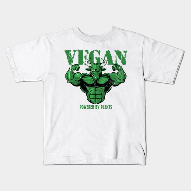 Vegan Power / Green Bull Kids T-Shirt by EddieBalevo